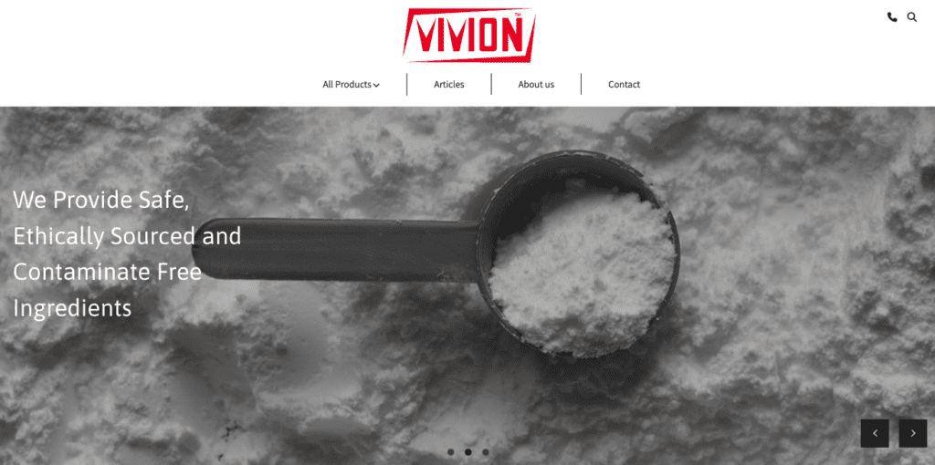 screenshot showing one of the carousel images and marketing statements on the Vivion homepage header