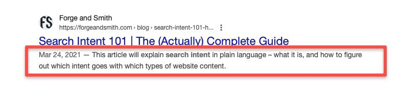 screenshot showing which part of the search result is the meta description