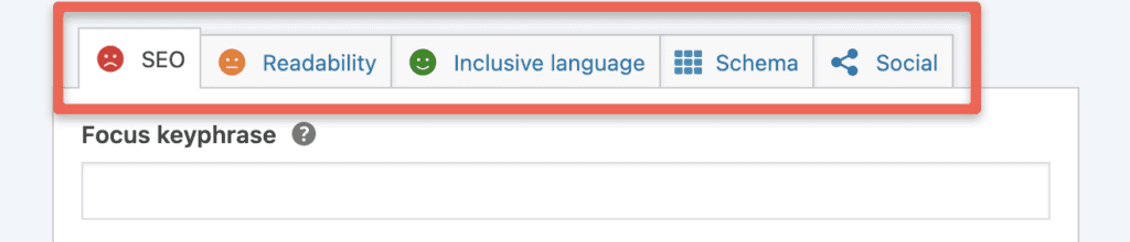 screenshot showing the tabs atop the Yoast SEO box