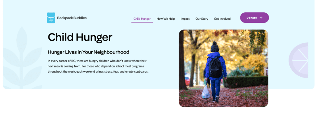 screenshot of the backpack buddies homepage