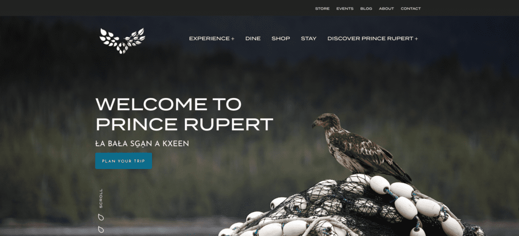 screenshot of the tourism prince rupert homepage
