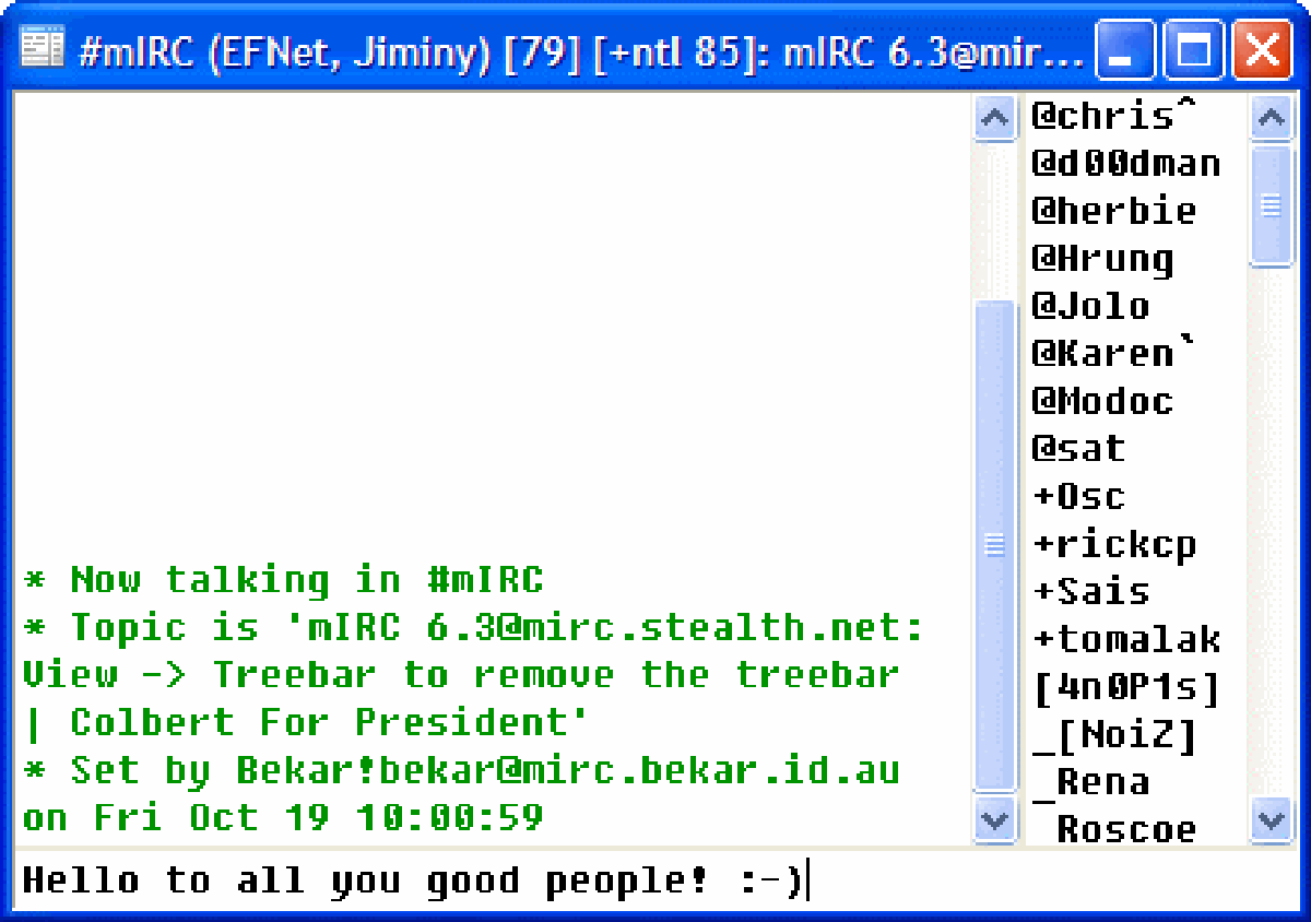 screenshot showing an old IRC chatroom being opened