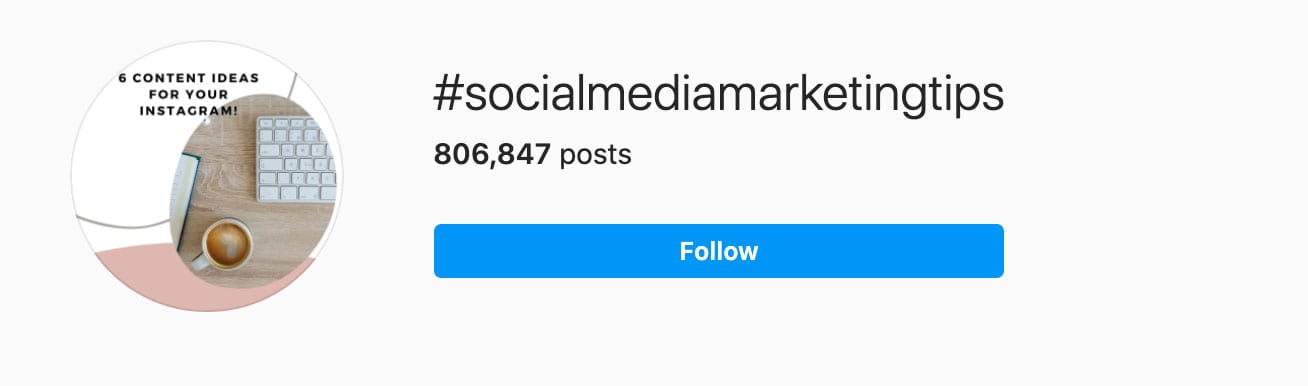 screenshot showing the #SocialMediaMarketingTips hashtag on instagram