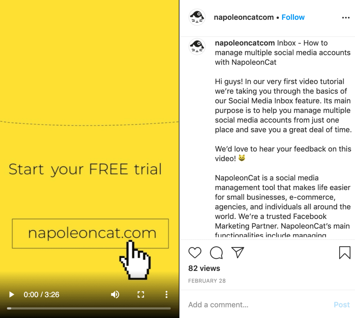 screenshot showing a long video post by NapoleonCat that helps drive b2b leads