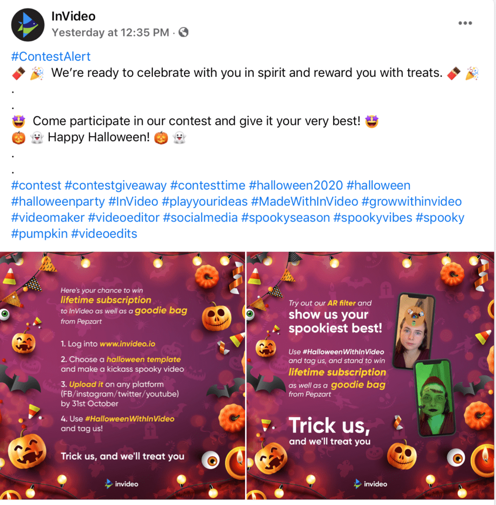 screenshot showing a halloween giveaway on Instagram