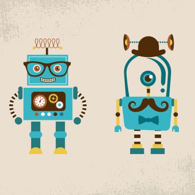 Illustration of two friendly robots