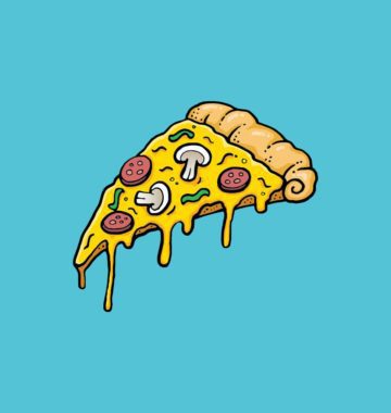 illustration of a piece of pizza with many toppings