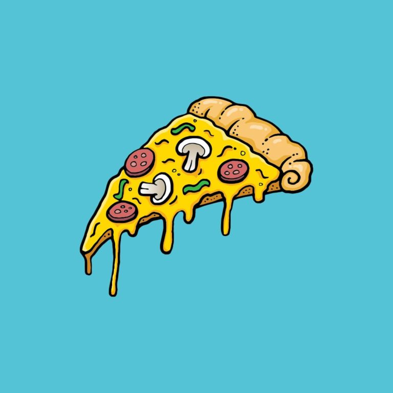 illustration of a piece of pizza with many toppings