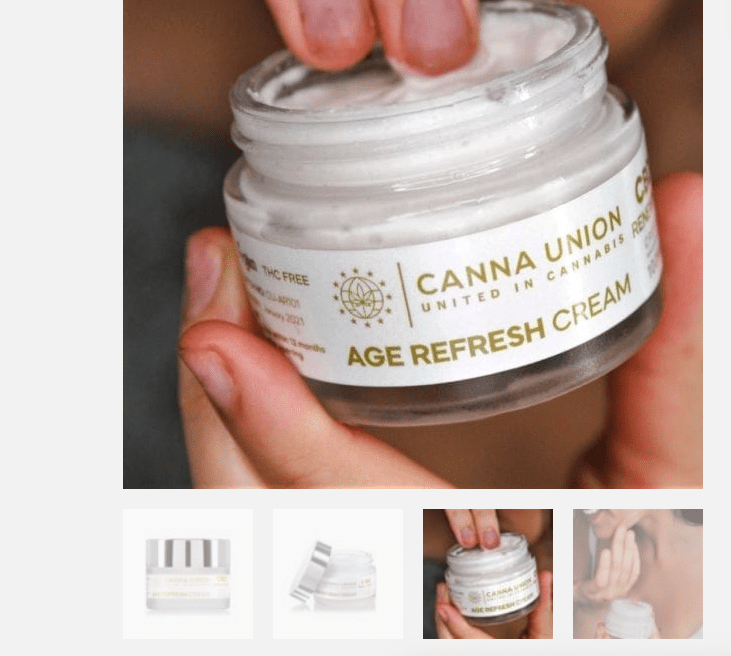 screenshot of Canna Union's age refresh cream product with multiple images 