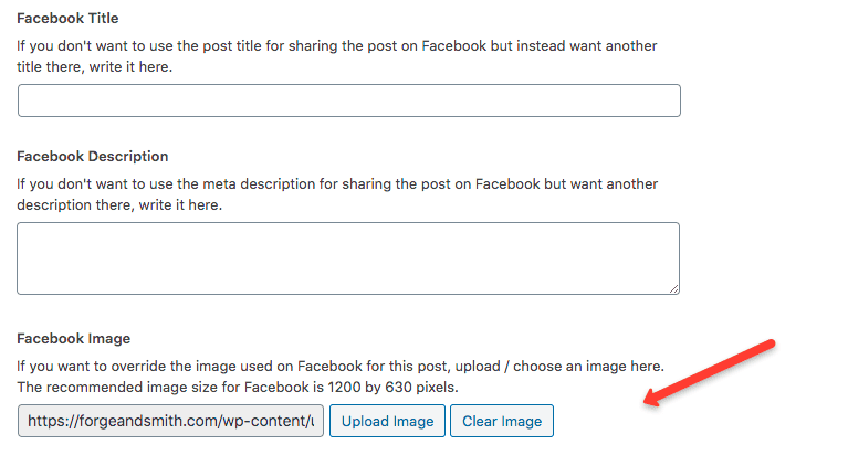screenshot showing a custom image set in the yoast social tab