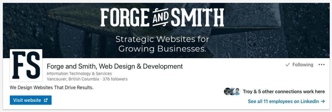 Forge and Smith company page on LinkedIn