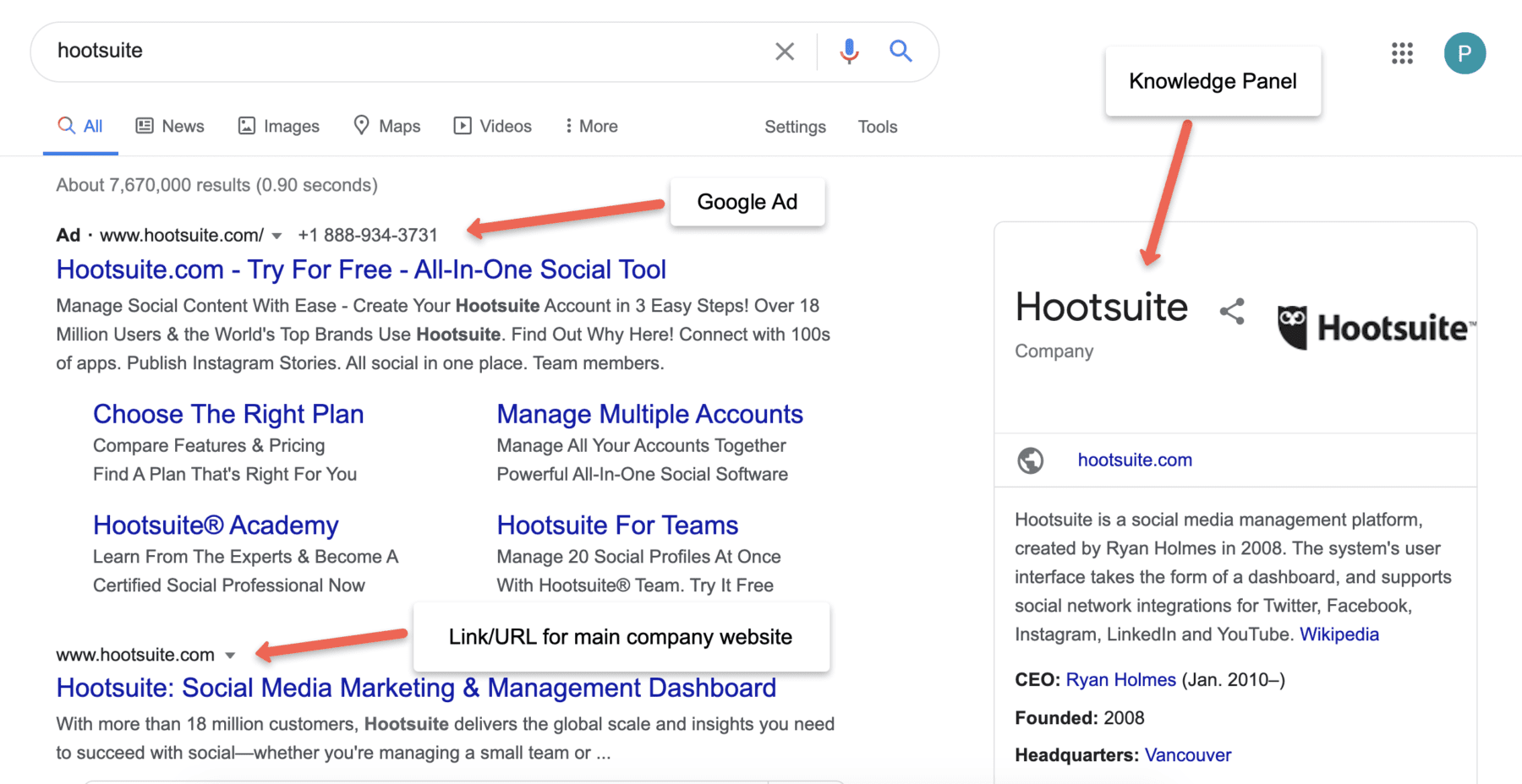 screenshot showing search results for Hootsuite