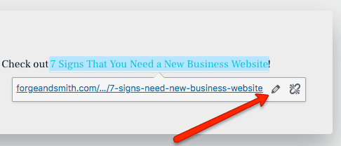 screenshot showing how to click a link URL to edit settings in WordPress