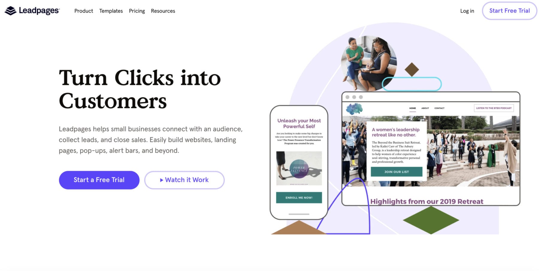 the leadpages homepage