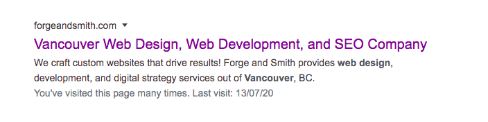 example of a meta description for Forge and Smith