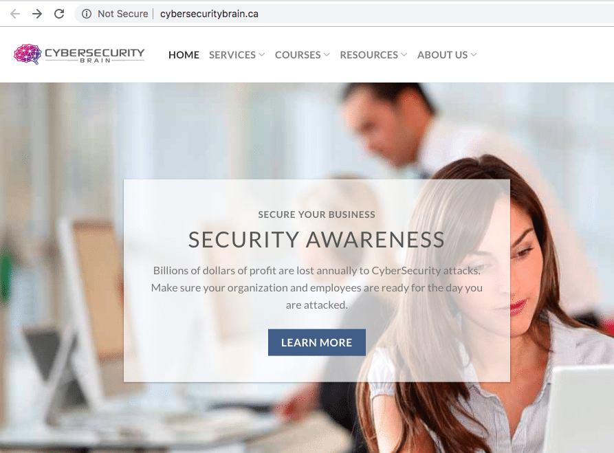 screenshot showing a non-secure website
