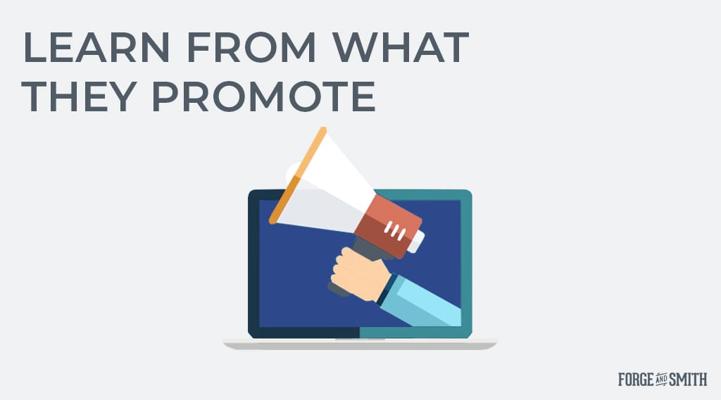 illustration with a hand holding a bullhorn and "learn from what they promote"