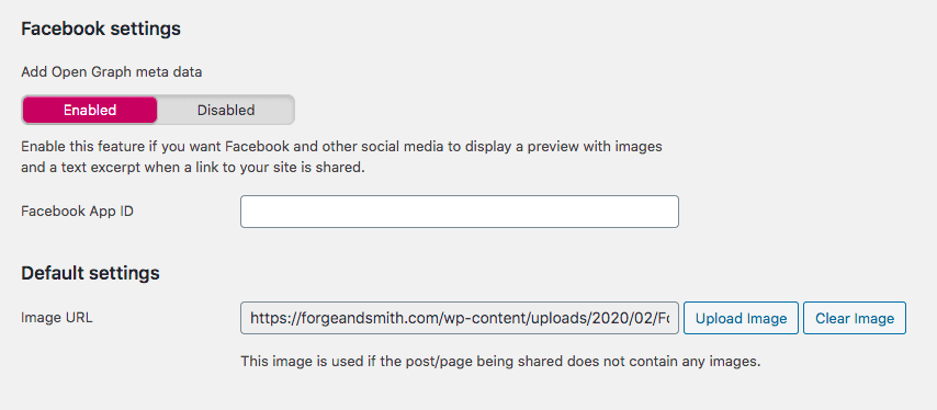screenshot showing how to configure Yoast SEO for a default social media image