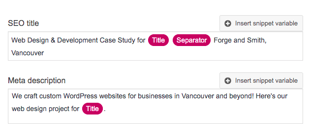 screenshot showing custom yoast configuration for a content type