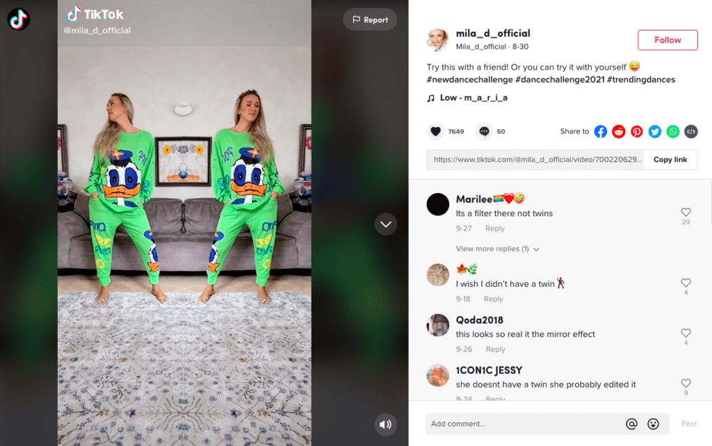 screenshot showing a challenge video posted on TikTok