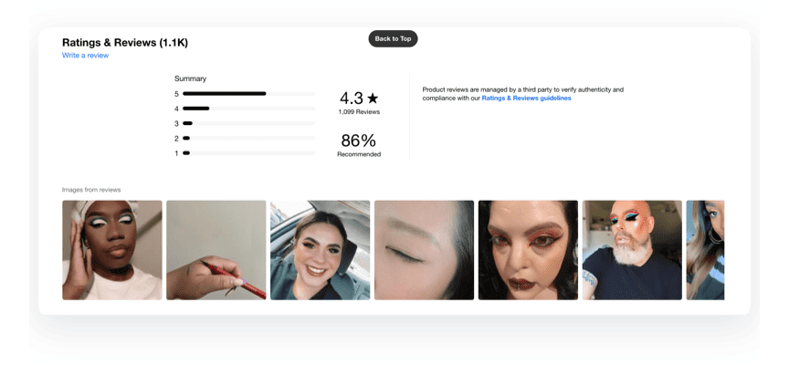 screenshot of the user photo reviews on the Sephora site