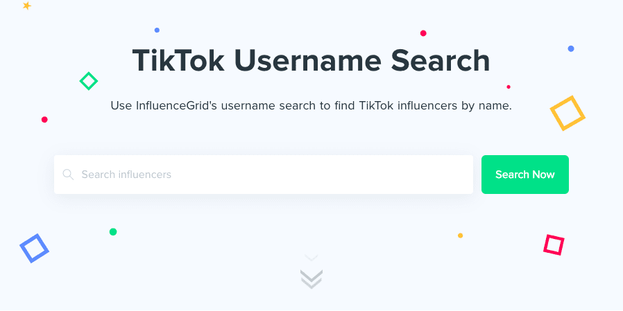 screenshot showing the tiktok user search component from influencegrid app