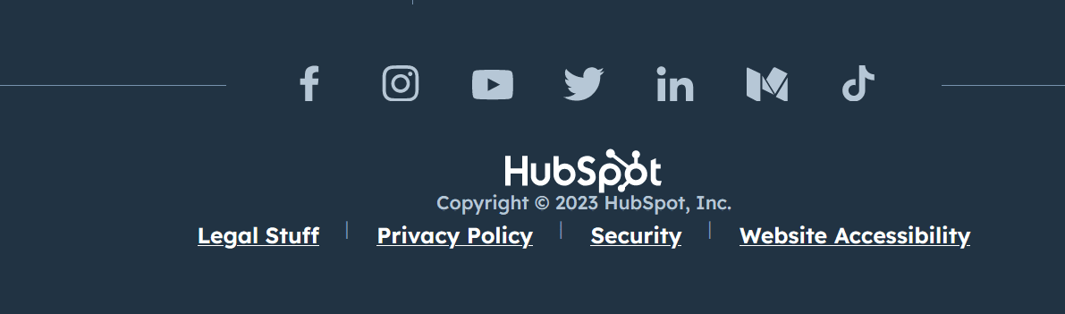 screenshot of the hubspot website footer, which shows the following legal links: legal stuff, privacy policy, security, and website accessibility 