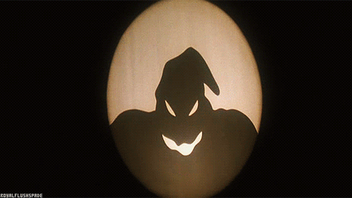 gif of Mr Oogie Boogie from Nightmare Before Christmas, appearing as a shadow on the moon which then dissolves into a colony of bats