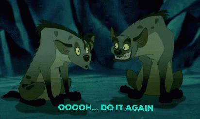gif of two hyenas from the lion king, one making the other shudder over and over again