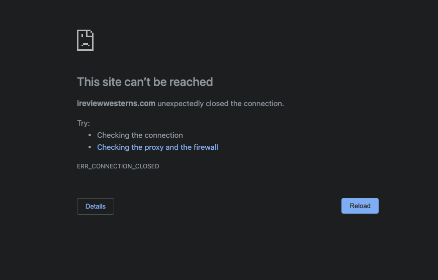 screenshot showing a black screen when trying to access a website, with an error message saying the site can't be reached