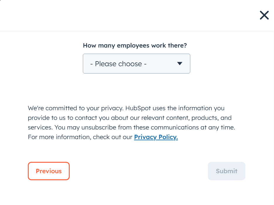 Screenshot from Hubspot, showing a privacy policy disclosure statement with link