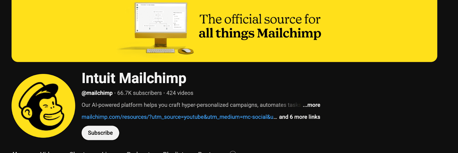 screenshot showing Mailchimp's YouTube channel