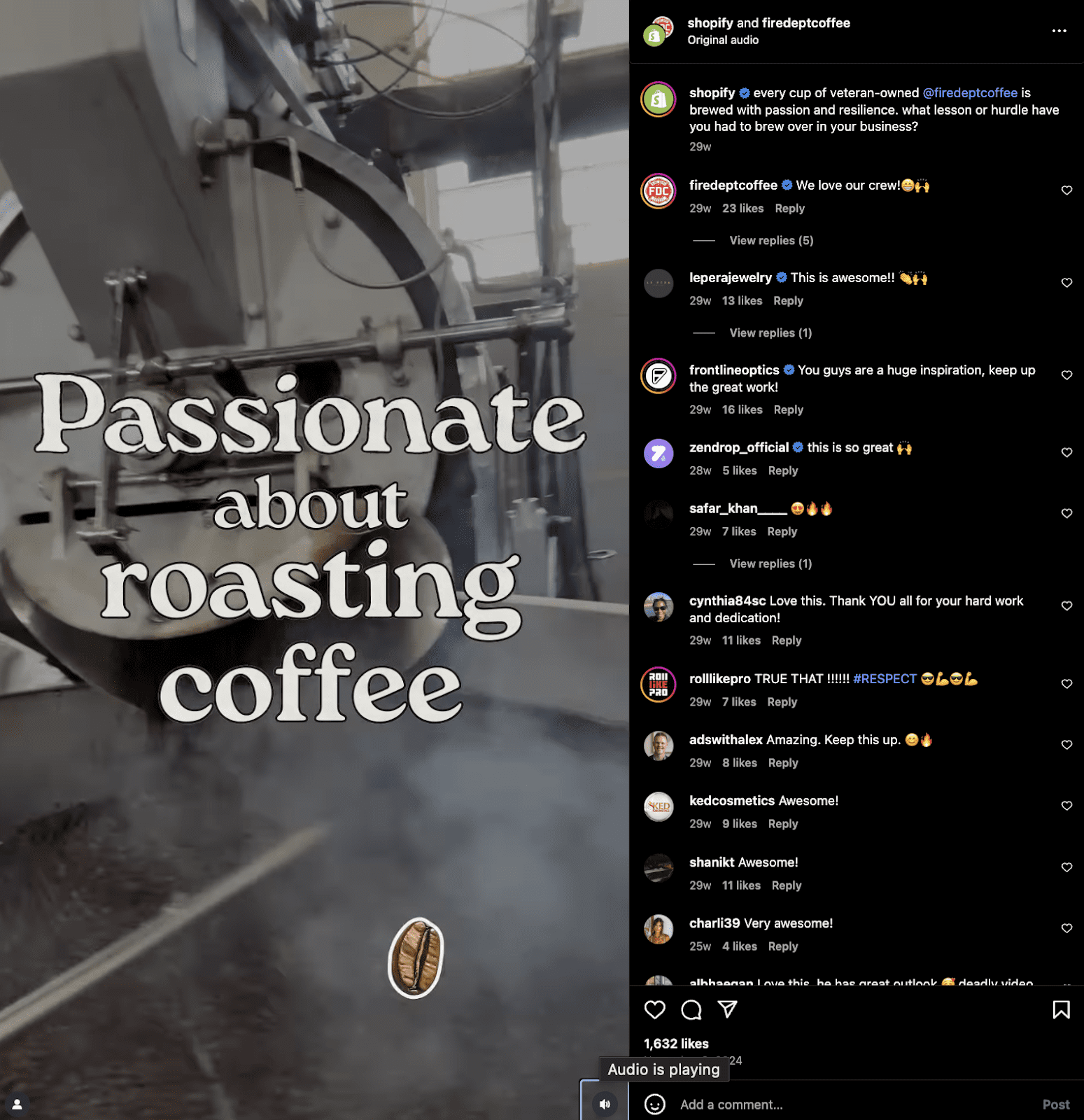 Screenshot showing a case study Instagram video by Shopify